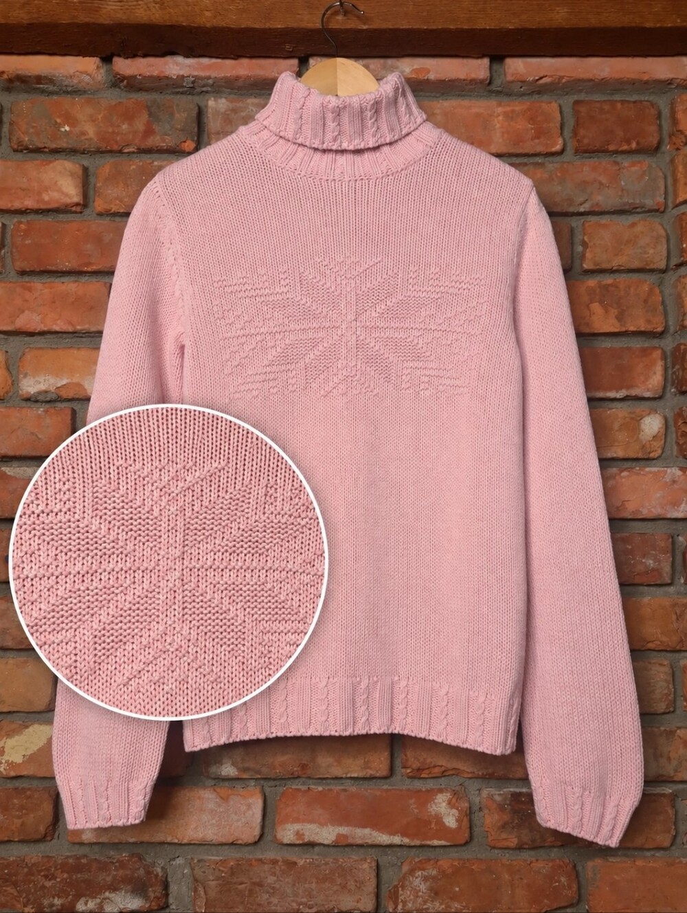 100% Cotton Starburst Turtleneck Sweater Cable Knit Textured Oversized Pullover